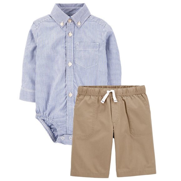 Carter's Other - NEW Carter's Kid Baby 2pc Blue Striped Button Down Dress Shirt & Chino Short Set